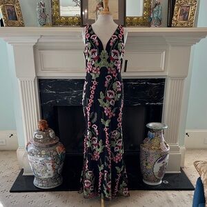 NWT “R&M Richards” Black Floral Embroidered Maxi Dress